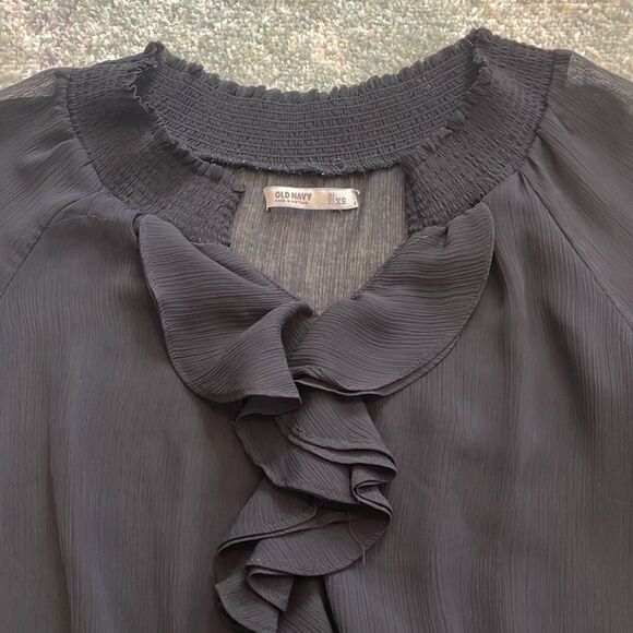 Old Navy Sheer Ruffle Front Blouse Black XS - Picture 2 of 3